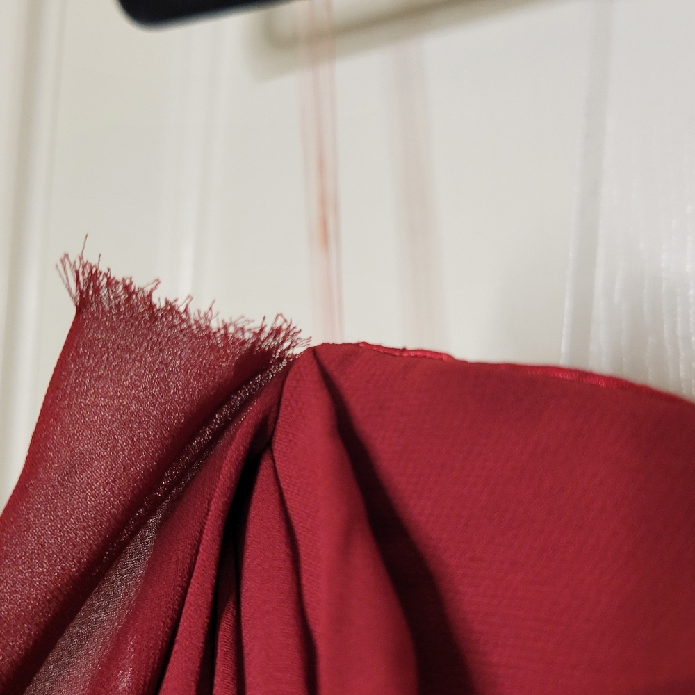 House of CB Carlotta Wine Ruched Draped Chiffon Dress - Picture 9 of 11
